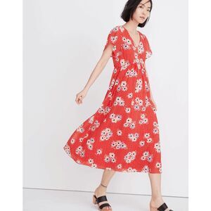 Madewell Retro Stripe Lipstick Red Daisy Society Scalloped Dress Women's Size 4